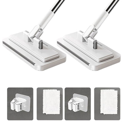 Hands-Free Multi-Purpose Flat Mop - 95cm (Upgraded) – One-Click Cloth Change + Mop Clip + 2 Absorbent Velvet Cloths (2-Pack)