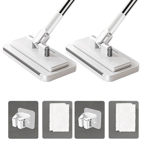 Hands-Free Multi-Purpose Flat Mop - 95cm (Upgraded) – One-Click Cloth Change + Mop Clip + 2 Absorbent Velvet Cloths (2-Pack)