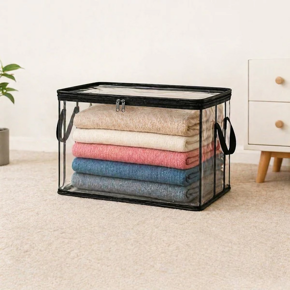 Large Clear Thick Plastic Storage Box with Hinged Lid